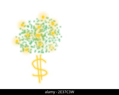 tree with green leaves and money trunk with dollar sign on white background. Stock Photo