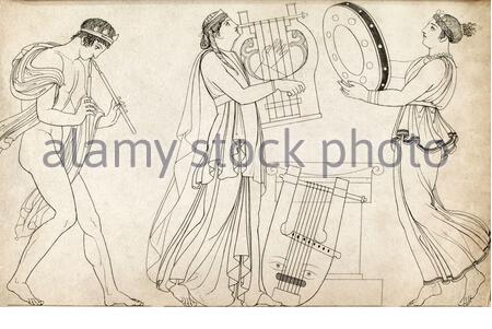 Ancient Greece, Musical Performers, vintage illustration from 1814 Stock Photo