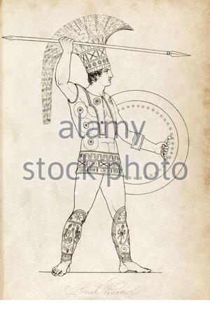 Ancient Greece, Greek Warrior, vintage illustration from 1814 Stock Photo