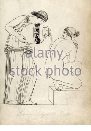 Ancient Greece, Lady at the bath, vintage illustration from 1814 Stock Photo