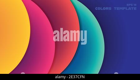 Abstract colorful gradient circle overlapping artwork 3D design template. Style of dimension circles geometric pattern with shadow background. Stock Vector