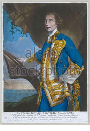 Admiral George Brydges Rodney, 1st Baron Rodney, 1718 – 1792, was a British naval officer, vintage illustration from 1780 Stock Photo