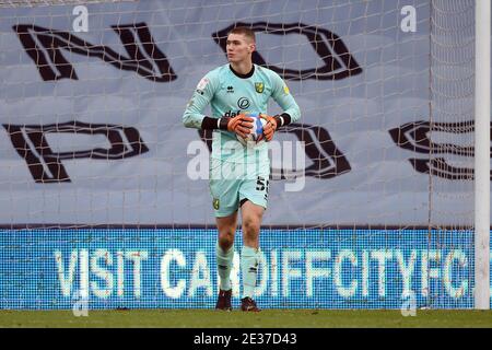 Cardiff, UK. 16th Jan, 2021. Daniel Barden of Norwich during the Sky Bet Championship match at the Cardiff City Stadium, Cardiff Picture by Paul Chesterton/Focus Images/Sipa USA 16/01/2021 Credit: Sipa USA/Alamy Live News Stock Photo