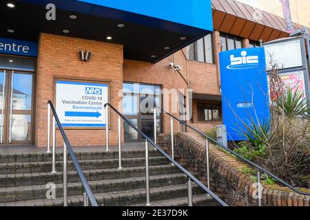 Bournemouth, Dorset, UK.  17th January 2021.  General view of the new Covid-19 NHS Vaccination Centre which opens tomorrow, 18/01/21 at the Bournemouth International Centre at Bournemouth in Dorset.  Picture Credit: Graham Hunt/Alamy Live News Stock Photo