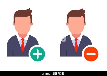person icon with round minus and plus buttons. flat vector illustration isolated on white background Stock Vector