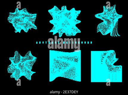 Set of elements blue glowing wavy particles modern wireframe background and texture technology style. Vector illustration Stock Vector