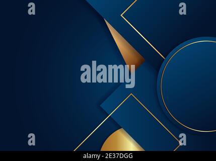 Abstract blue geometric with gold stripes on dark blue background luxury style. Vector illustration Stock Vector