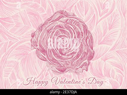 Hand drawn pink rose lines design for valentine's day card, banner web, poster, etc. Vector illustration Stock Vector