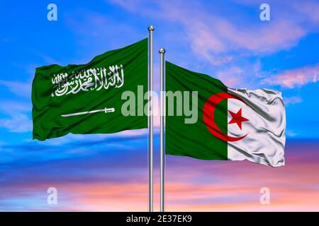 algeria flag with Saudi Arabia flag, 3D rendering Stock Photo