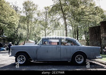 A Classic American Hotrod, a 1957 Chevrolet or Chevy perhaps a Bel-air displayed during an open day at Bicester Heritage Stock Photo