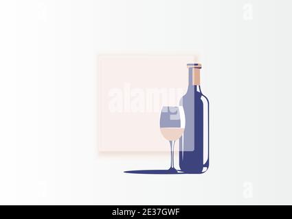 A bottle of wine and a glass next to it Stock Vector