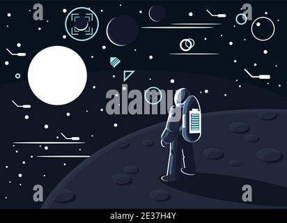 Astronaut in a special suit standing on the moon Stock Vector