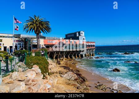 Monterey, California, February 19, 2018:  Historic Cannery Row, Fisherman's Wharf and marina are dotted with monuments and sculptures. Stock Photo