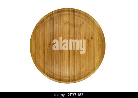 Empty bamboo wooden brown plate isolated on white Stock Photo