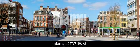 Utrecht, city centre, The Netherlands. Panoramic view of the Neude square, Voorstraat and Potterstraat on a sunny day. Stock Photo