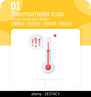 Thermometer with exclamation icon with flat style isolated on white background. Cartoon vector illustration extremely high temperature sign symbol Stock Vector