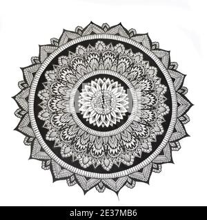 Painted ink on paper circle with patterns. Stock Photo