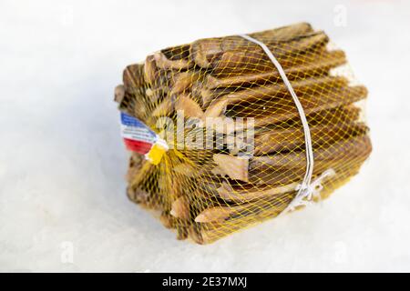 Gourmet raw marine mollusk Solen on white surface. Mediterranean ...