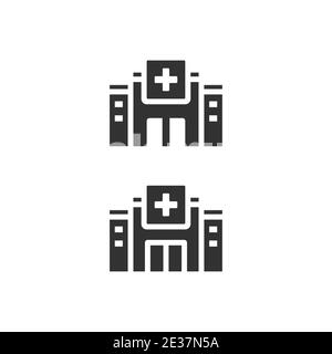 Hospital building black vector icon. Medical cross with clinic simple glyph symbol. Stock Vector