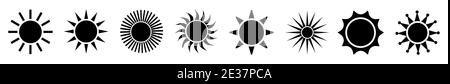 Black silhouette of sun icons. Vector. Stock Vector