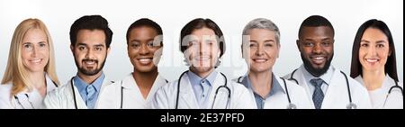 Doctors Portraits Collage With Multicultural Medical Workers On White Background Stock Photo