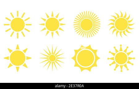 Sun icon set. Star logo icon. For summer, nature, sky, summer. Sun silhouette. Isolated vector illustration. Stock Vector