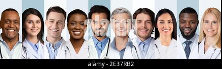 Row Of Professional Doctors Headshots With Multiracial Medical Workers, Collage Stock Photo