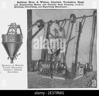 Askham bros and wilson, limited, Steel and engineering works and crucible steel foundry, Sheffield, Yorkshire, UK. Mumford and Moodie's Patent Separator.  An etching, engraving or lithograph from the Victorian Era. Stock Photo