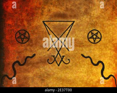 Magic symbols and silhouettes of snakes. Artistic work on the topic of esotericism Stock Photo