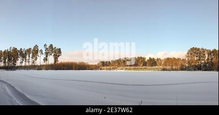 Beautiful winter landscape: panoramic scenery in sunny day Stock Photo