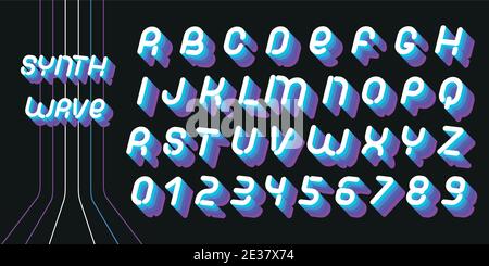 Synthwave font. Letters of 70s-80s aesthetics. Vector alphabet in retro futurism style. Stock Vector