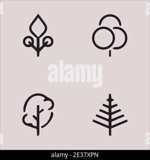 Tree line icons simple minimalist plant organic geometric abstract Stock Vector
