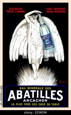 Vintage Leonetto Cappiello poster with an angel holding a bottle of Abatilles mineral water and looking quite pleased with herself. Stock Photo