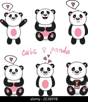 Cute baby pandas. Toy animals chinese symbols panda bear adorable funny baby mascot vector characters collection in cartoon style. Illustration of pan Stock Vector