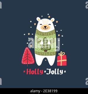 Christmas Card with Cute Polar Bear Vector illustration Stock Vector