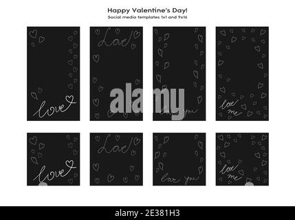 Love Valentine's day social media hand-drawn template. Editable square post frame with copy space. hand drawn simple minimalist design, trending doodle lines Stock Vector