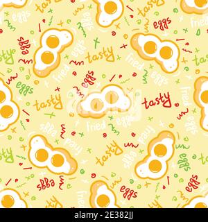 Fried Eggs seamless pattern on blue background. Vector illustration. Stock Vector