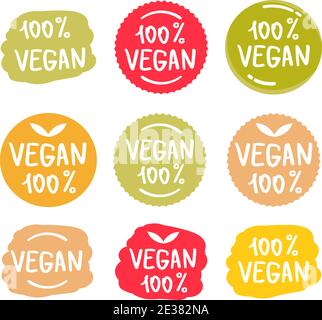 100 percent vegan logo vector icon. Vegetarian organic food label badge ...