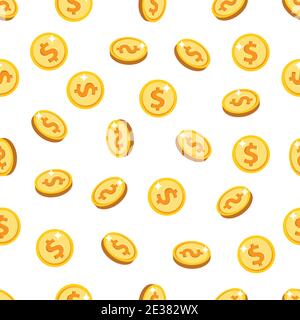 Gold isolated coins seamless pattern. Flying gold coins, golden rain background. Vector illustration Stock Vector