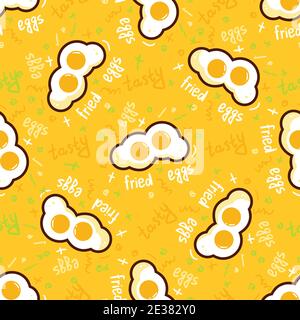 Fried Eggs seamless pattern on blue background. Vector illustration. Stock Vector