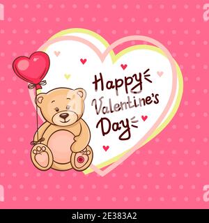 Cute Teddy bear and big heart and text, vector illustration Stock Vector