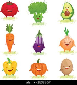 Cute kawaii smiling vegetables. Healthy style collection. Stock Vector