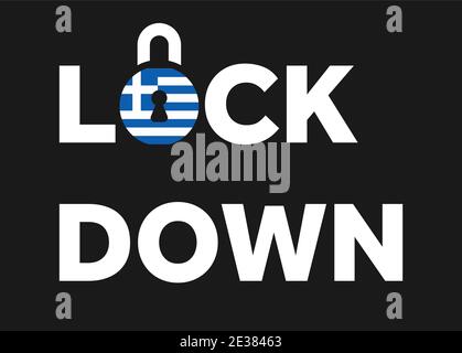 Lockdown in Greece. Flag of Greece on a padlock to indicate second lockdown in the country due to increasing number of COVID-19 cases. Stock Vector