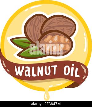 Walnut oil logo. Organic natural product vector emblem. Stock Vector