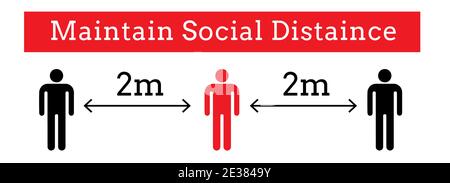 Maintain social distance of 2 meters from anyone around you sign to prevent COVID-19 spread Stock Vector