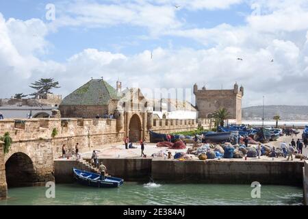 Essauira. Amazing city on the ocean. All the fisherman just back from a morning of hard work. Stock Photo