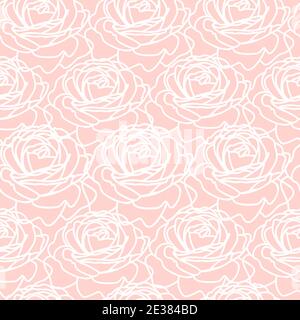 Modern fashionable vector seamless floral ditsy pattern design of rose outlines. Elegant repeating blooming flower texture background for textile Stock Vector
