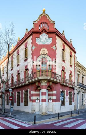 Sabadell - Catalonia, SPAIN - January 17th of 2021: Main facade of the Hotel Suizo Stock Photo