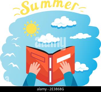 Flat reading a book icon. Hand holding a book. Simple vector illustration. Summer time. Stock Vector
