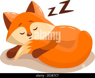 Vector cartoon style illustration of sleeping fox. Icon for web. Isolated on white background. Stock Vector